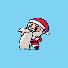 Vector cute cartoon santa claus reading the gift list free illustrations