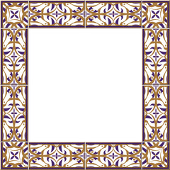 Antique square tile frame botanic garden vintage pattern curve cross flower kaleidoscope