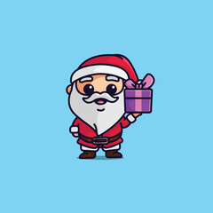 Vector cute simple cartoon santa clause giving a gift box free illustrations