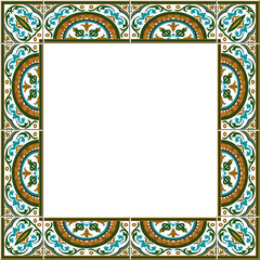 Antique square tile frame botanic garden vintage pattern plant flower kaleidoscope