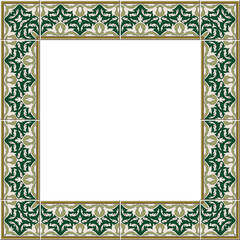 Antique square tile frame botanic garden vintage pattern green leaf kaleidoscope