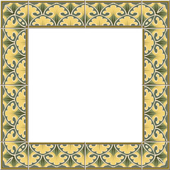 Antique square tile frame botanic garden vintage pattern curve cross leaf plant