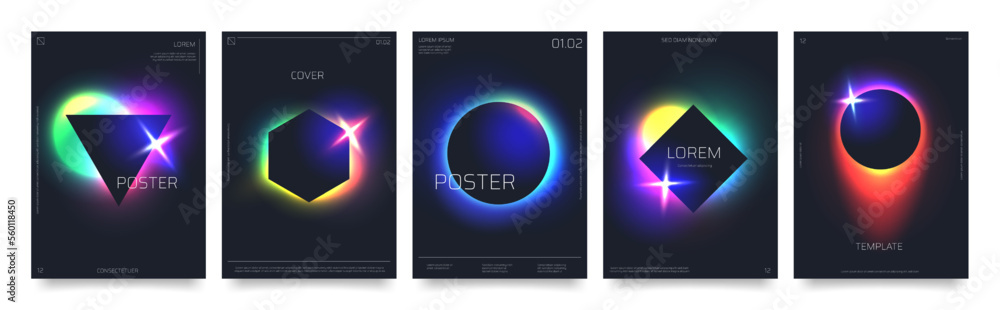 Poster abstract futuristic posters with neon eclipse effect, modern sci-fi print with vivid gradient form o