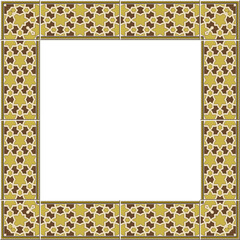 Antique square tile frame islamic curve cross star line chain