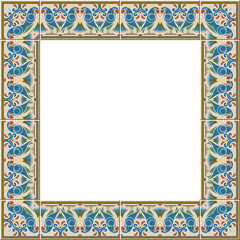 Antique square tile frame botanic garden vintage pattern parrot and flower plant