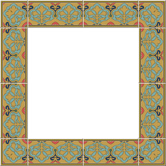 Antique square tile frame botanic garden vintage pattern plant leaf