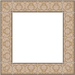 Antique square tile frame botanic garden vintage pattern flower plant