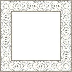 Antique square tile frame botanic garden vintage pattern round cross dot line