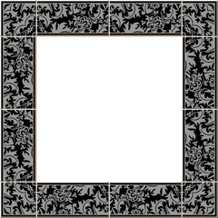 Antique square tile frame botanic garden vintage pattern flower leaf