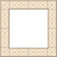 Antique square tile frame botanic garden vintage pattern spiral curve cross vine flower