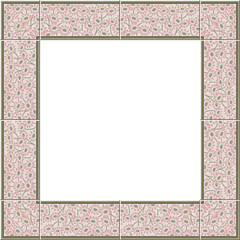 Antique square tile frame botanic garden vintage pattern nature flower plant