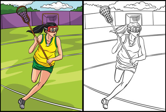 Lacrosse Coloring Page Colored Illustration