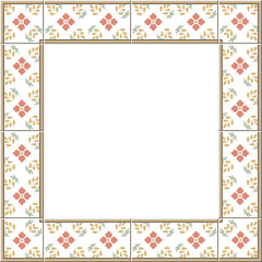 Antique square tile frame botanic garden vintage pattern nature flower plant