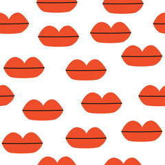 Seamless pattern with cartoon red lips. Funny print for paper or fabric. Vector hand drawn illustration.