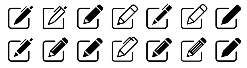 Fototapeta Edit icon set. Notepad edit document with pencil icon. Pencil icon, sign up icon. Business concept note edit pictogram. Vector illustration. obraz