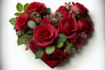 A heart shaped arrangement of red roses. Valentines day