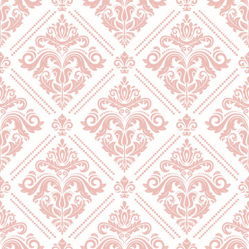 Classic seamless pattern. Damask orient pink ornament. Classic vintage background. Orient ornament for fabric, wallpaper and packaging