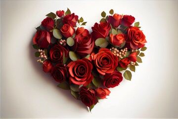 A heart shaped arrangement of red roses. Valentines day. Generative AI