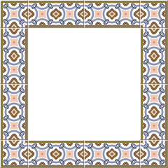 Antique square tile frame botanic garden vintage pattern round cross chain flower