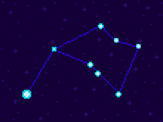 Obraz na płótnie Canvas Ara constellation in pixel art style. 8-bit stars in the night sky in retro video game style. Cluster of stars and galaxies. Design for applications, banners and posters. Vector illustration