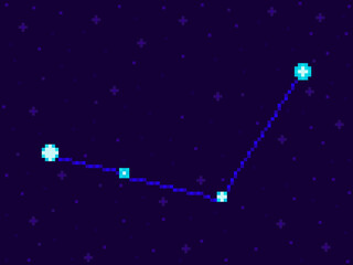 Obraz na płótnie Canvas Canes Venatici constellation in pixel art style. 8-bit stars in the night sky in retro video game style. Cluster of stars and galaxies. Design for application, banner and poster. Vector illustration