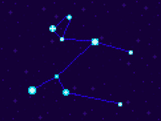 Obraz na płótnie Canvas Canis Major constellation in pixel art style. 8-bit stars in the night sky in retro video game style. Cluster of stars and galaxies. Design for applications, banners and posters. Vector illustration