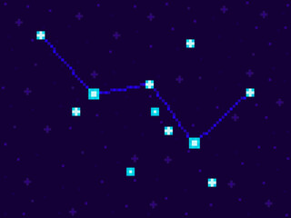 Obraz na płótnie Canvas Cassiopeia constellation in pixel art style. 8-bit stars in the night sky in retro video game style. Cluster of stars and galaxies. Design for applications, banners and posters. Vector illustration