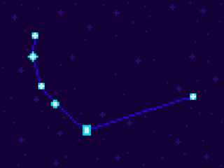 Obraz na płótnie Canvas Corona Australis constellation in pixel art style. 8-bit stars in the night sky in retro video game style. Cluster of stars and galaxies. Design for application, banner and poster. Vector illustration