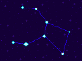 Obraz na płótnie Canvas Crater constellation in pixel art style. 8-bit stars in the night sky in retro video game style. Cluster of stars and galaxies. Design for applications, banners and posters. Vector illustration