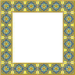 Antique square tile frame botanic garden vintage pattern curve cross flower