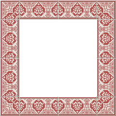 Antique square tile frame botanic garden vintage pattern spiral cross line plant