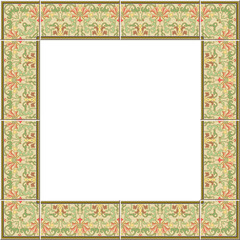 Obraz premium Antique square tile frame botanic garden vintage pattern nature plant flower