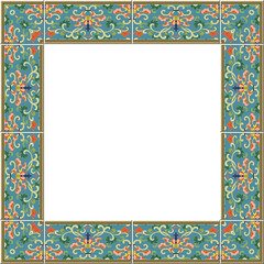 Antique square tile frame botanic garden vintage pattern oriental nature plant flower