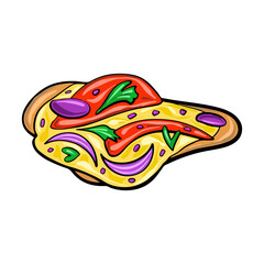 Vector illustration Mexican cheese tortilla with chili in cute cartoon style. Traditional Mexican dish.