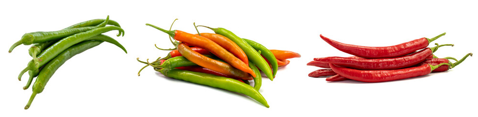 Set of pepper images. Pepper isolated on a white background. Clipping Path. Full depth of field. close up