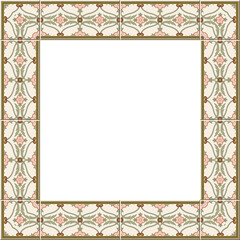 Antique square tile frame botanic garden vintage pattern nature flower plant