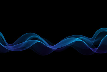 Abstract dark background with blue gradient wave,transparent glowing wave design.