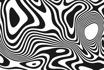 Vector black and white background, pattern, wallpaper. Stylish texture with wavy stripes lines. Geometric abstract background illustration.