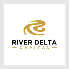 river creek winding road logo design illustration
