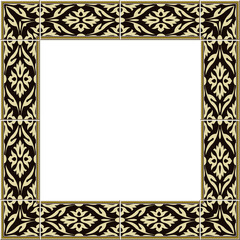 Antique square tile frame botanic garden vintage pattern curve cross leaf flower