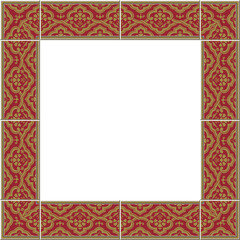 Antique square tile frame botanic garden vintage pattern golden curve cross ribbon flower