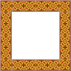 Antique square tile frame botanic garden vintage pattern polygon cross line round flower