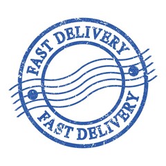 FAST DELIVERY, text written on blue postal stamp.