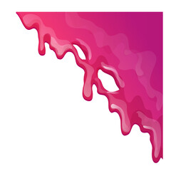 Pink or purple corner slime, sticky liquid in cartoon style isolated on white background. Splash, border.