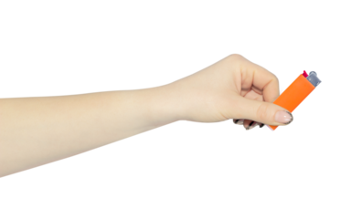 lighter in hand isolated from background, concept to pass or throw away