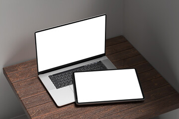 Responsive Website Design With Laptop Computer and Tablet Computer with blank screen, Business online
