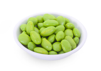 fresh Green soy beans on white background