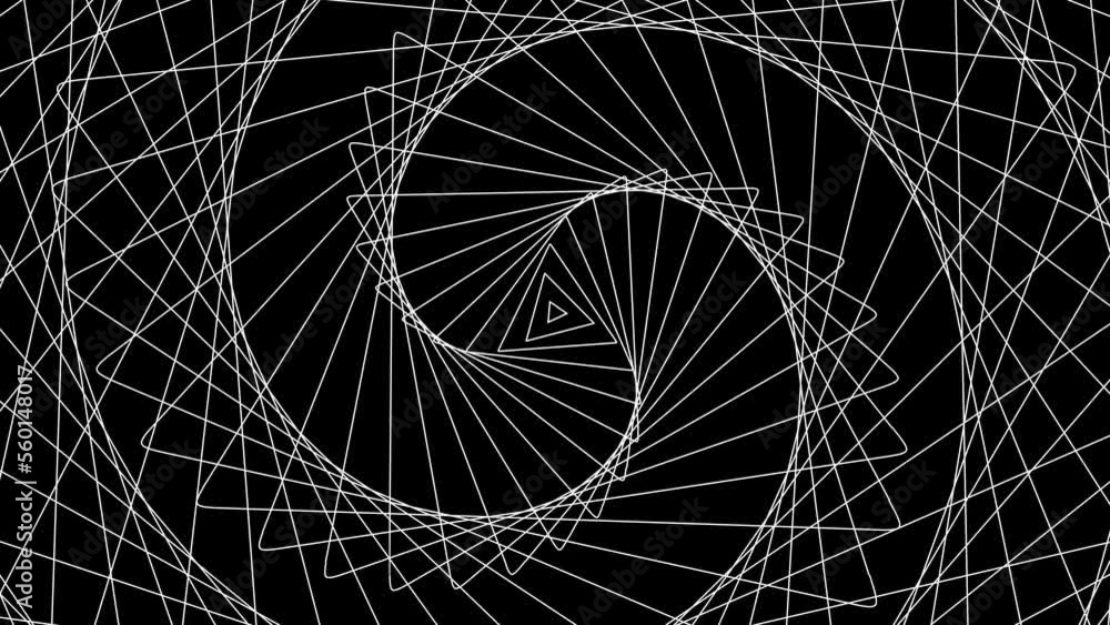 Poster triangle spin geometric on black background loop. twisting triangular radar sonar rings design. spin