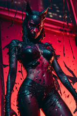 Cat Woman from hell, horror cosplay superhero - AI ART - NO REAL HUMAN BEING