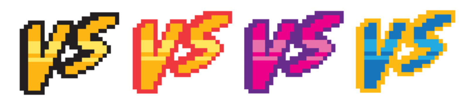 Versus screen, design for logo, web, mobile app. Game tournament achievement emblem. Pixel art icons set. 8-bit. Game assets. Vector Illustration. Vector Graphic. EPS 10